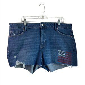 New With Tags Old Navy Sz 20 High-Rise O.G.Denim Shorts Frayed Flag Embroidery